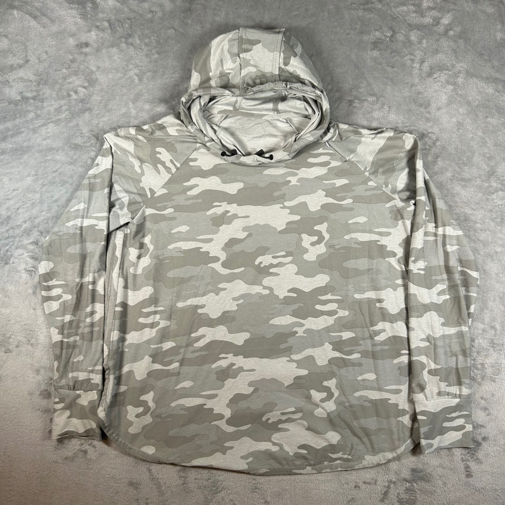 We Wander Camo Hooded Sun Shirt Gray White Recycled Fabric Thumbholes XL